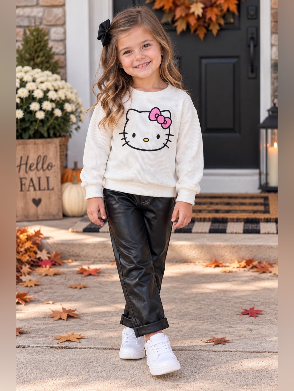 Hello Kitty Sweater & Faux Leather Pants 2PC Set Girls Size 4T